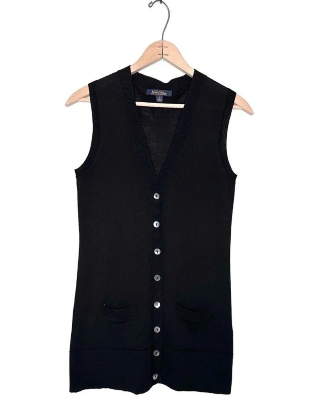 Brooks Brothers Black Extra-Fine Italian Merino Wool Longline Sweater Vest M
